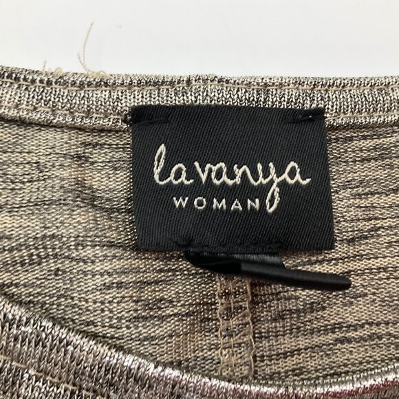 La Vanya Sz 3X Pullover Tunic Top Metallic Silver Gold Relaxed Quiet Luxury - Picture 3 of 6